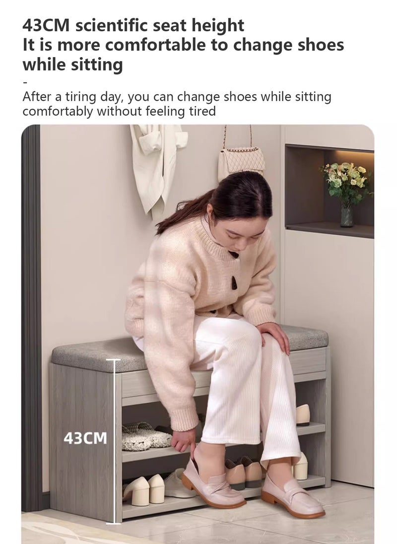 Sharpdo Home Porch Entrance Integrated Shoe Cabinet Bench, Solid Wood Shoe Bench, Soft Cushion 80*30*43CM  - Image 4
