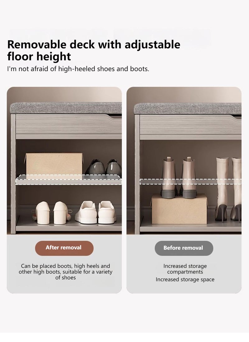 Sharpdo Home Porch Entrance Integrated Shoe Cabinet Bench, Solid Wood Shoe Bench, Soft Cushion 80*30*43CM  - Image 5