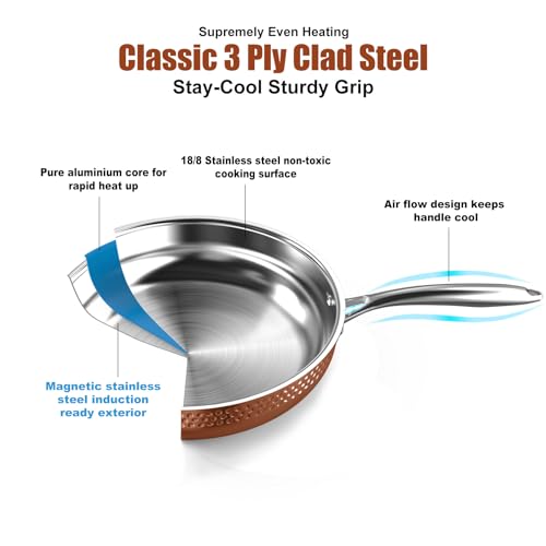 imarku Stainless Steel Pots and Pans Set, 14PCS Kitchen Cookware Sets with Lids, Non-Toxic Tri-Ply Clad Hammered Stainless Steel, Suits Ceramic and Induction, Best Gifts for Women Men - Image 3