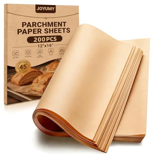 JOYUMY 200 PCS Unbleached Parchment Paper for Baking, Non Stick Brown Baking Sheets, Precut Parchment Paper Sheets for Air Fryer, Oven, Cooking(12" X 16") - Image 1