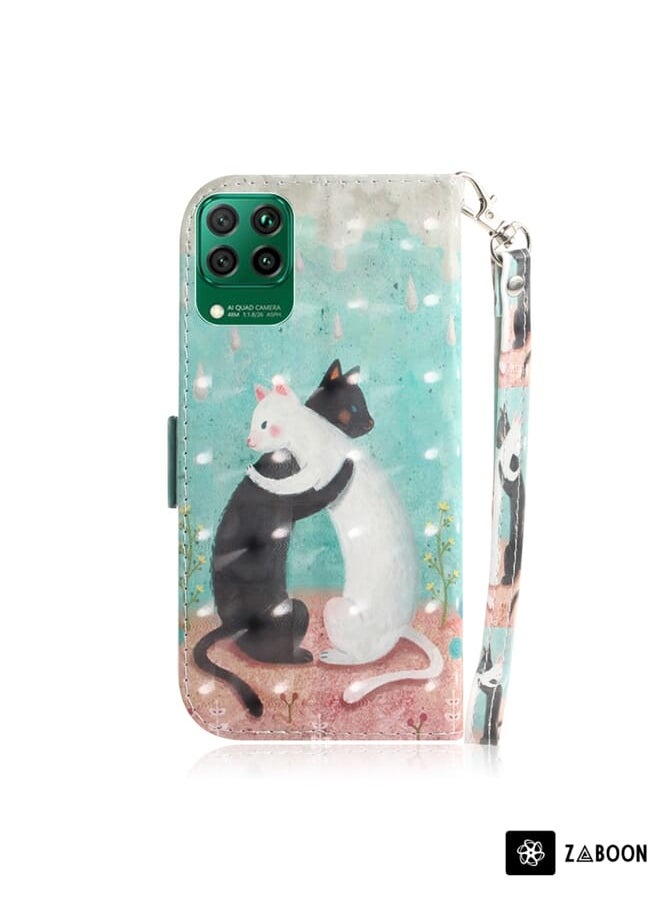 Green Tiger - For Huawei P40 lite 3D Painting Horizontal Flip Leather Case with Holder & Card Slot & Wallet & Lanyard(Black and white cat) - Image 1