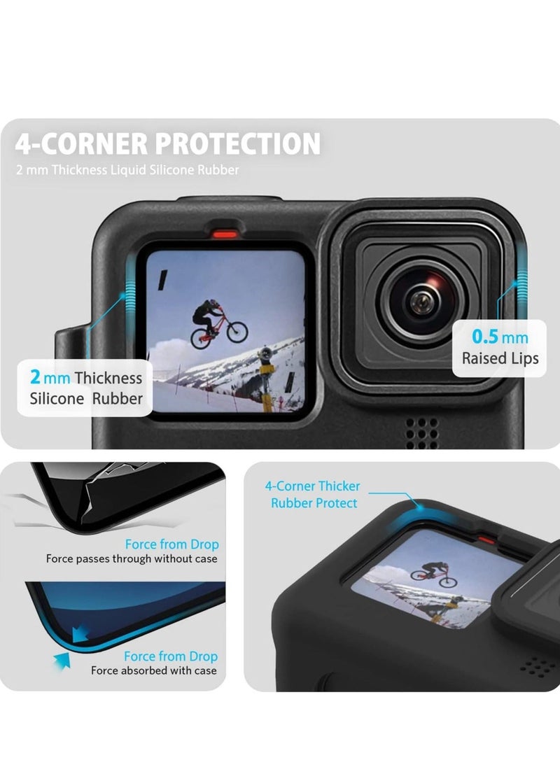 Silicone Sleeve Case for Go Pro Hero 11 /Hero 10 /Hero 9 Black, Battery Side Cover  Screen Protectors  Lens Caps  Lanyard for Go Pro Hero 11 /10 / 9 Accessories Kit - Image 5