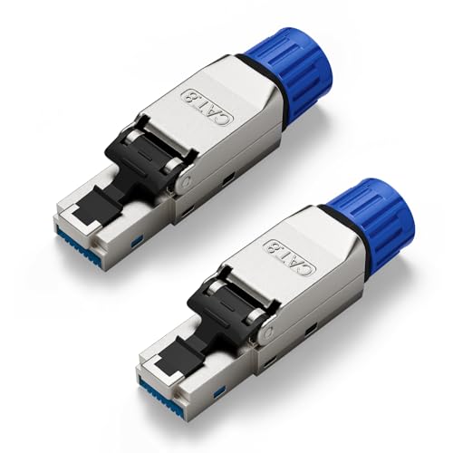 VCELINK RJ45 Connector Toolless, Gold Plated Cat7 Shielded Plug for Cat6A/Cat7 Cable, POE Support, 10Gbps, 2 Pack - Image 1