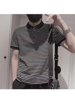 Fashionable Polo Shirt Short Sleeve T-Shirt for Men Student Versatile Half Sleeve Summer Turn-down Collar Top Trendy Brand Youth Body Tee Black