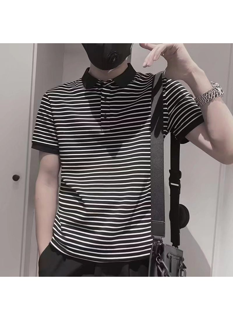 Generic - Fashionable Polo Shirt Short Sleeve T-Shirt for Men Student Versatile Half Sleeve Summer Turn-down Collar Top Trendy Brand Youth Body Tee Black - Image 1