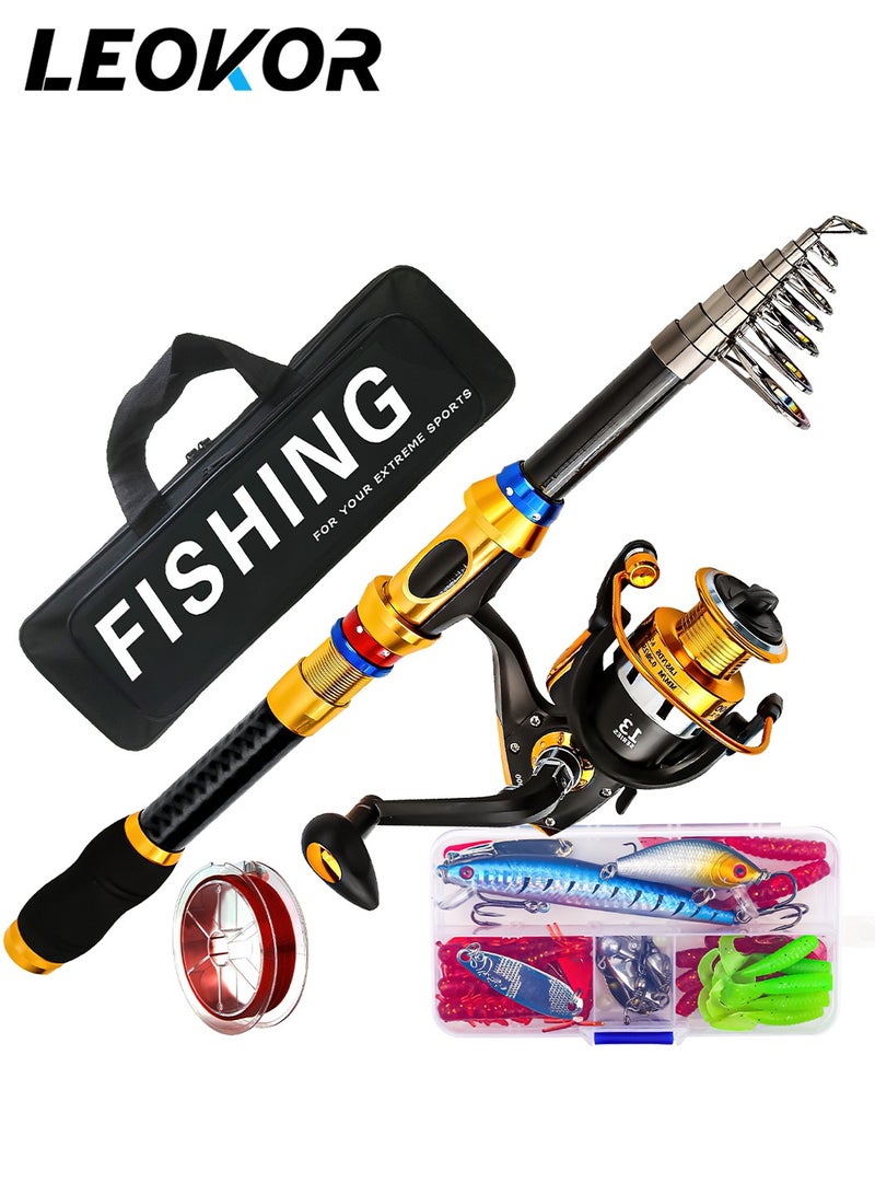 LEOKOR Fishing Pole and Tackle Box, Portable Telescopic Carbon Fiber Fishing Rod - Fishing Gear Set - With Reel Combo Set, Fishing Line, Fishing Lures Kit, Storage Bag - 3 Meter  - Image 1