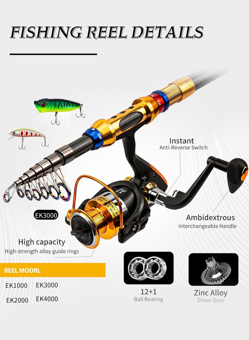 LEOKOR Fishing Pole and Tackle Box, Portable Telescopic Carbon Fiber Fishing Rod - Fishing Gear Set - With Reel Combo Set, Fishing Line, Fishing Lures Kit, Storage Bag - 3 Meter  - Image 4