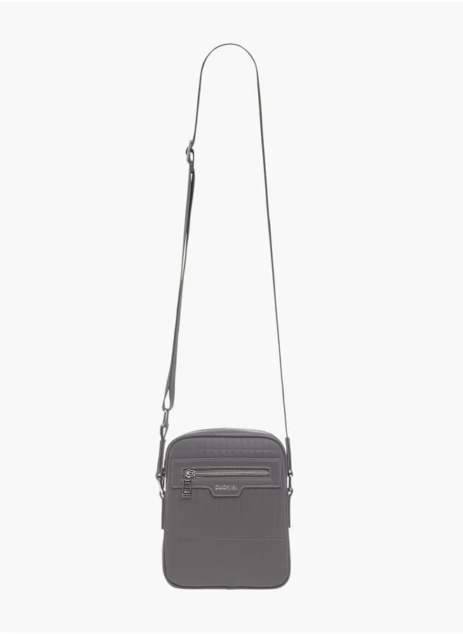 دوتشيني Mens Textured Crossbody Bag With Zip Closure And Adjustable Strap