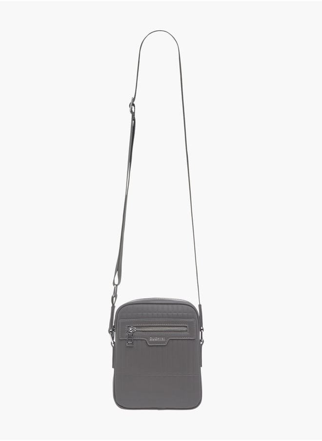 DUCHINI Mens Textured Crossbody Bag With Zip Closure And Adjustable Strap  - Image 2