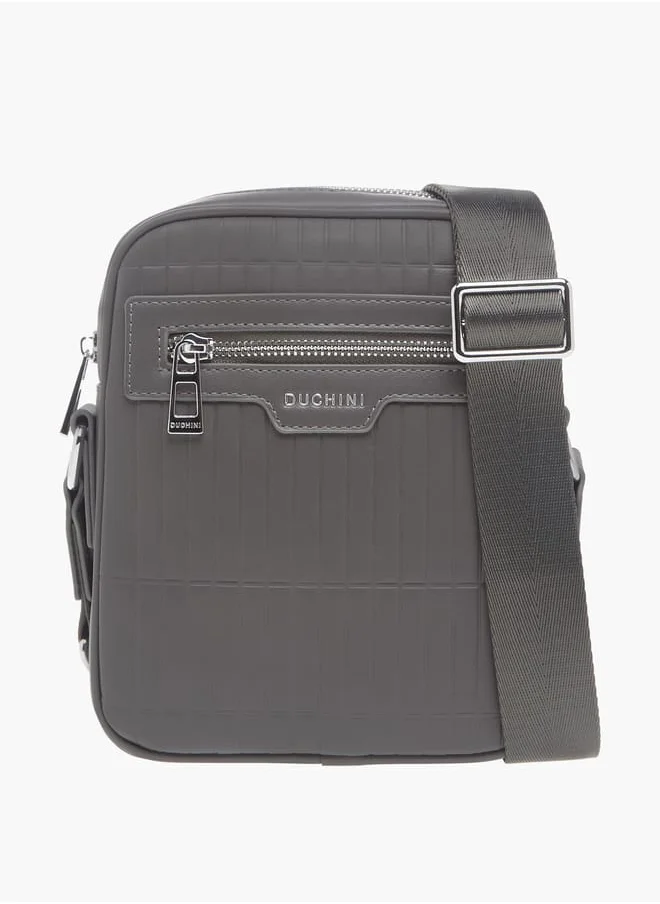 دوتشيني Mens Textured Crossbody Bag With Zip Closure And Adjustable Strap