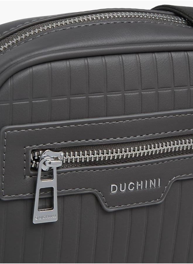 DUCHINI Mens Textured Crossbody Bag With Zip Closure And Adjustable Strap  - Image 4