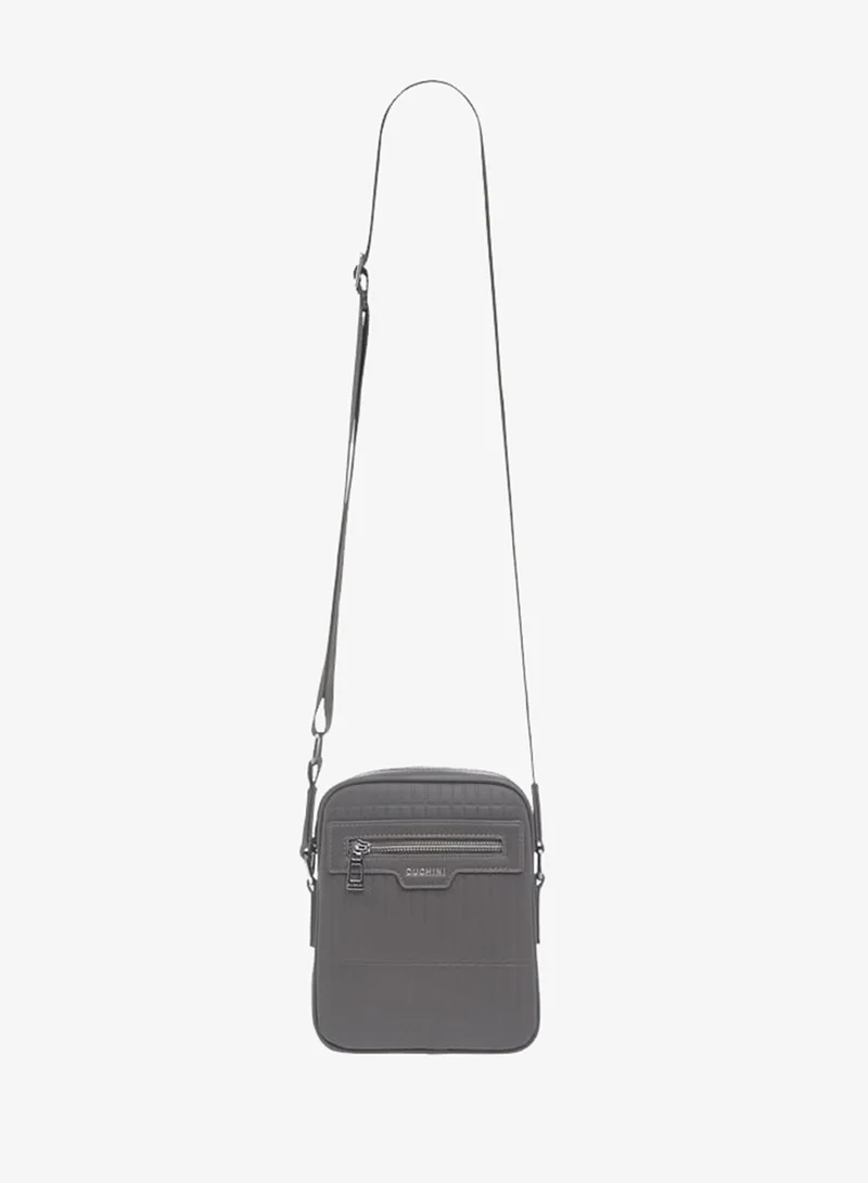 DUCHINI Mens Textured Crossbody Bag With Zip Closure And Adjustable Strap