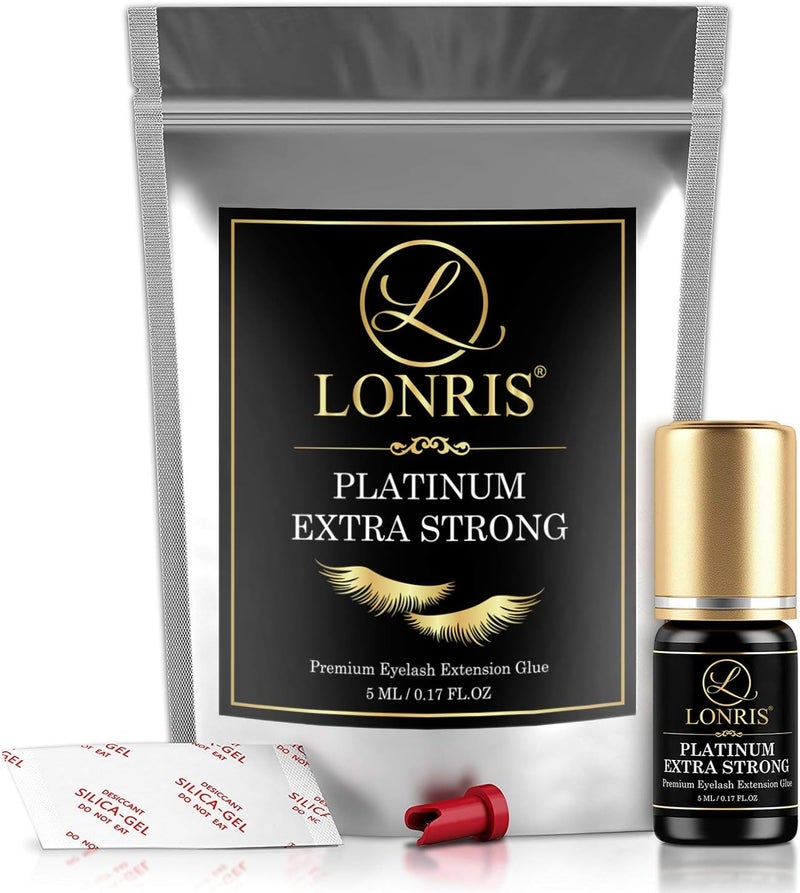 LONRIS 8-9 Weeks Retention/Volume Eyelash Extension Glue/Platinum Extra Strong Lash / 0.5-1 Sec Drying time/Maximum Bonding/Semi-Permanent Extensions Supplies/Professional Use Black Adhesive (5 ML) - Image 4