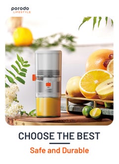 porodo Lifestyle Portable Slow Juicer 55W - White/Orange  - Image 4