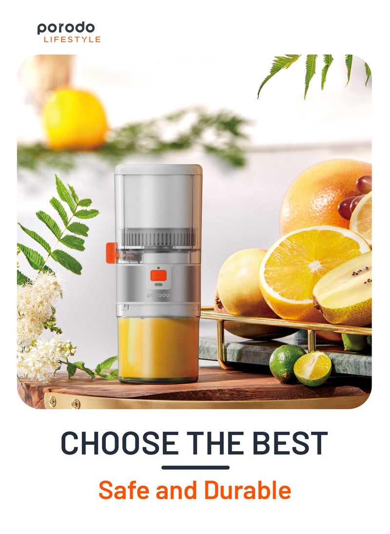 porodo Lifestyle Portable Slow Juicer 55W - White/Orange  - Image 4