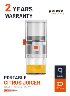 porodo Lifestyle Portable Slow Juicer 55W - White/Orange  - Image 2