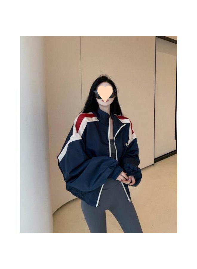 American Baseball Suit Women's Spring And Autumn Explosions Contrast Color Jacket Casual Sports Jacket Coat Top 