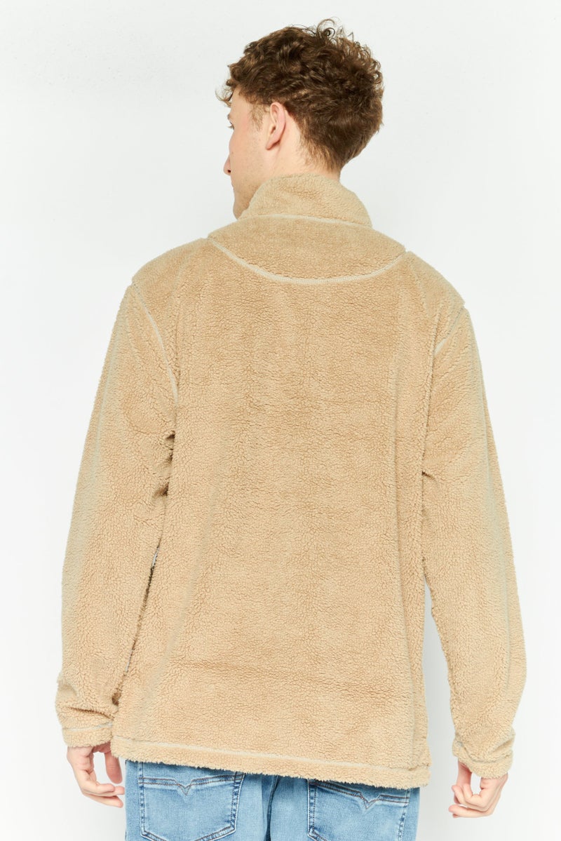 TRUE GRIT Men Sherpa Half Zip Sweater, Dark Beige - Image 4