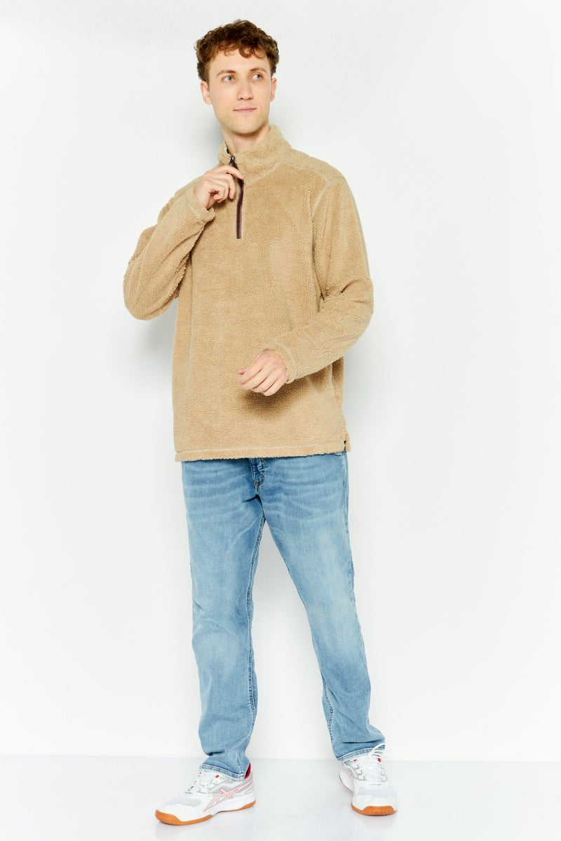 TRUE GRIT Men Sherpa Half Zip Sweater, Dark Beige - Image 2