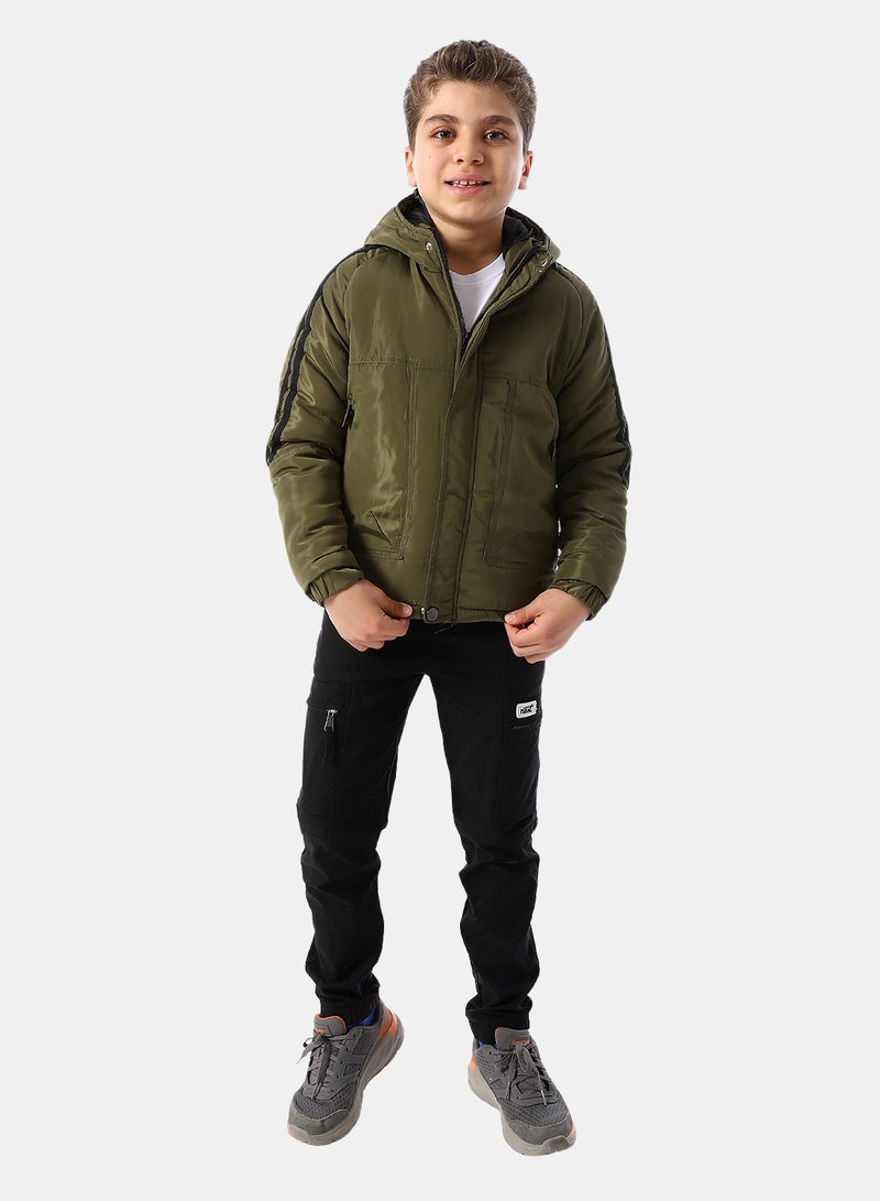 Andora Long Sleeves Hooded Neck Boys' Puffer Jacket - Army Green - Image 5