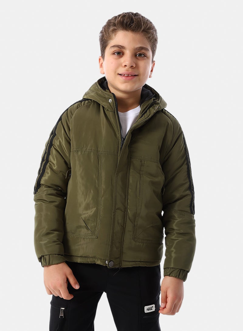 Andora Long Sleeves Hooded Neck Boys' Puffer Jacket - Army Green - Image 1