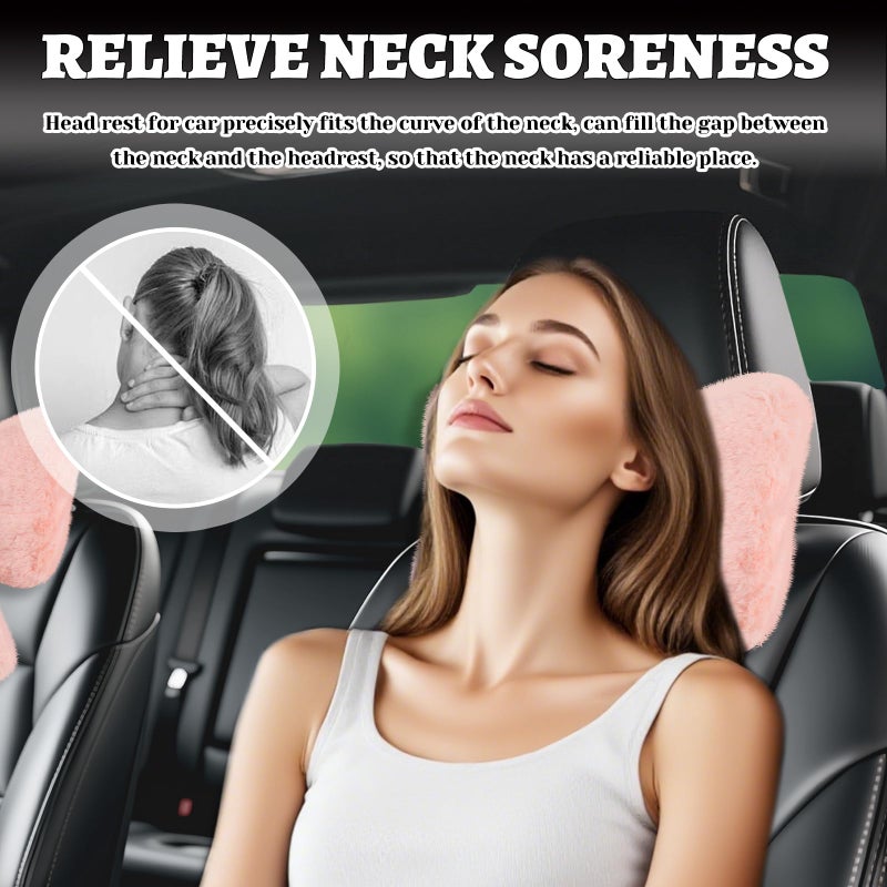 VKQTS Furry Bow Car Headrest Pillow,Soft & Comfortable Car Neck Pillow for Cars Decorations & Fatigue Relief,Universal Head Rest Pillows for Cars Interior Accessories for Trucks,SUVs (Pink) - Image 5