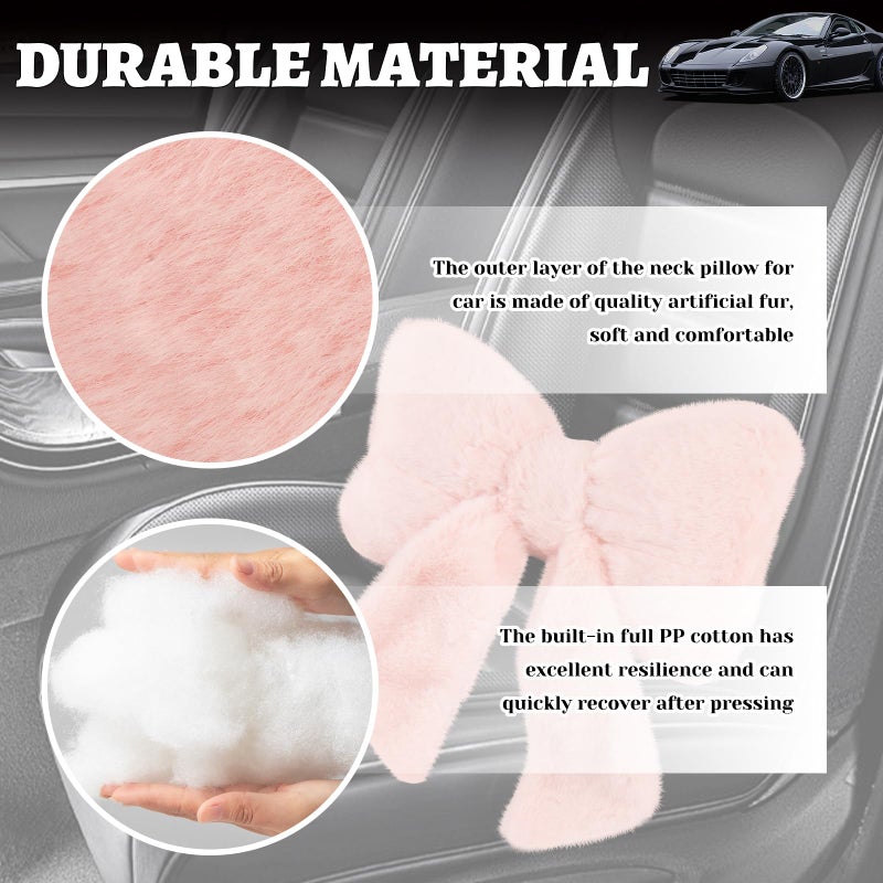 VKQTS Furry Bow Car Headrest Pillow,Soft & Comfortable Car Neck Pillow for Cars Decorations & Fatigue Relief,Universal Head Rest Pillows for Cars Interior Accessories for Trucks,SUVs (Pink) - Image 4