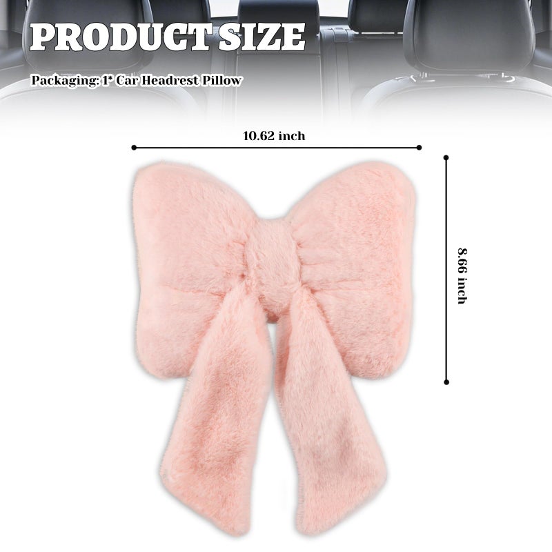 VKQTS Furry Bow Car Headrest Pillow,Soft & Comfortable Car Neck Pillow for Cars Decorations & Fatigue Relief,Universal Head Rest Pillows for Cars Interior Accessories for Trucks,SUVs (Pink) - Image 2
