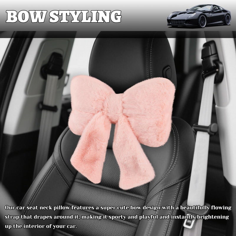 VKQTS Furry Bow Car Headrest Pillow,Soft & Comfortable Car Neck Pillow for Cars Decorations & Fatigue Relief,Universal Head Rest Pillows for Cars Interior Accessories for Trucks,SUVs (Pink) - Image 3
