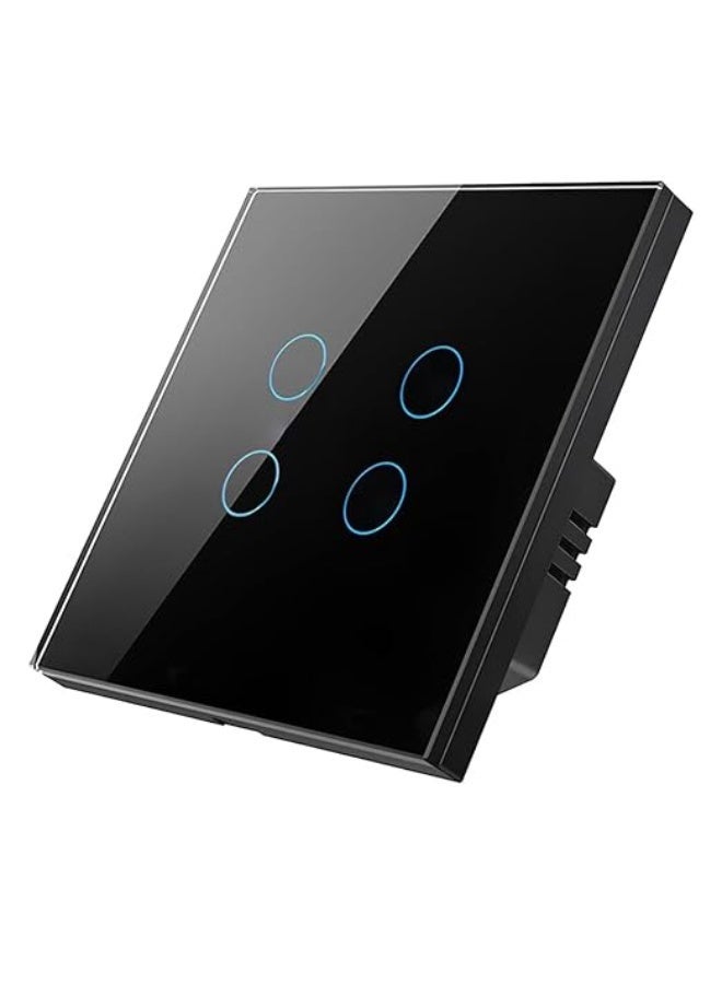 Tuya WiFi Touch Switch – 4 Gang (Black) | Neutral & No-Neutral Compatible, Tempered-Glass Panel, Smart Scene Control, Timer & Smart Life App Remote Control - Image 1