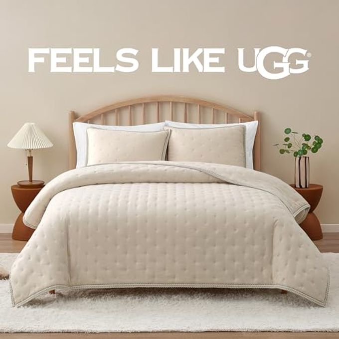 UGG Braid Full/Queen Quilt Set  3 Piece Queen Quilt Bedding Set With 2 Shams, Soft Lightweight Bedspread Coverlet For Home & Bedroom, Cream Birch (Devon) - Image 5