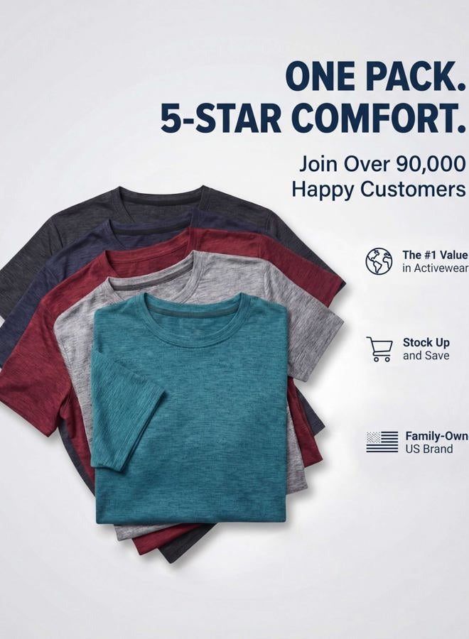 REALESSENTIALS 5 Pack: Men s Dry-Fit Moisture Wicking Active Athletic Performance Crew T-Shirt, XXL - Image 4