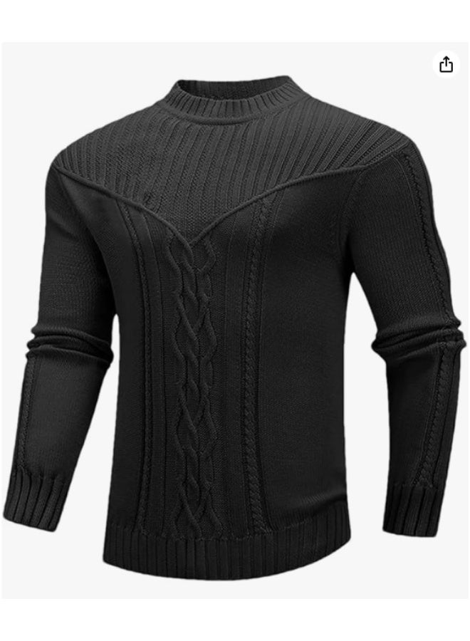 شي إن سترات رجالية بلون سادة ورقبة دائرية وأكمام طويلة محبوكة للرجال سترة شتوية للرجال ملابس تريكو - Image 2