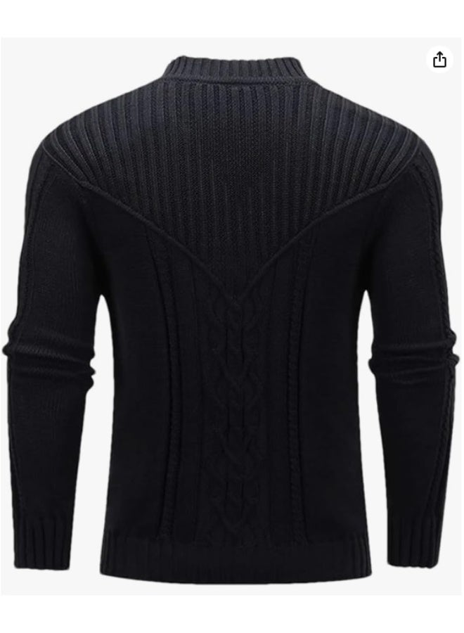 شي إن سترات رجالية بلون سادة ورقبة دائرية وأكمام طويلة محبوكة للرجال سترة شتوية للرجال ملابس تريكو - Image 3