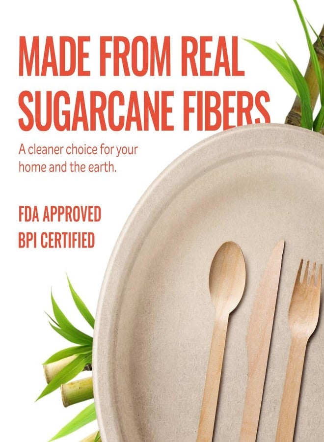 EVERMADEGREEN Compostable Sugarcane Plates 8.86 Inch, 125 Pack - Heavy Duty, Leak & Oil Proof, Microwave Safe Bagasse Dinner Plates for Eco-Conscious Hosts | Outdoor BBQ, Wedding, Baby Shower, Camping, Catering - Image 2
