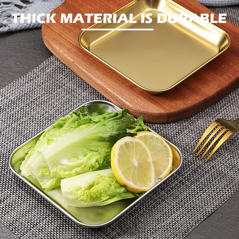 Yitexin 2 Pack Stainless Steel Dinner Plates Thickened Metal Dish Plate for Food Small Square Serving Tray for Appetizer Cookie Steak Dessert Salad Dental Gold - Image 3
