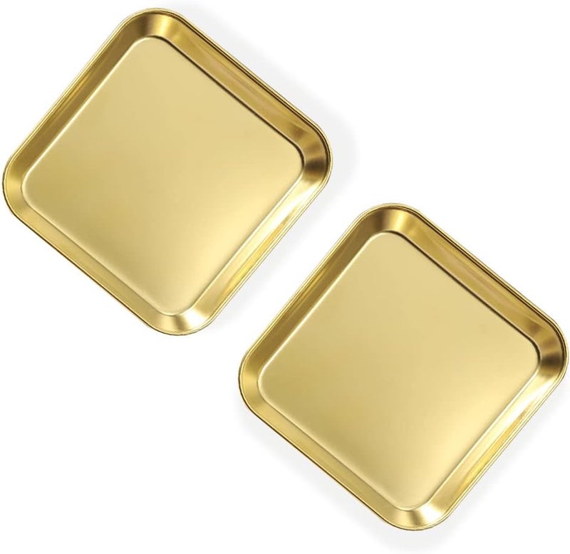Yitexin 2 Pack Stainless Steel Dinner Plates Thickened Metal Dish Plate for Food Small Square Serving Tray for Appetizer Cookie Steak Dessert Salad Dental Gold - Image 1