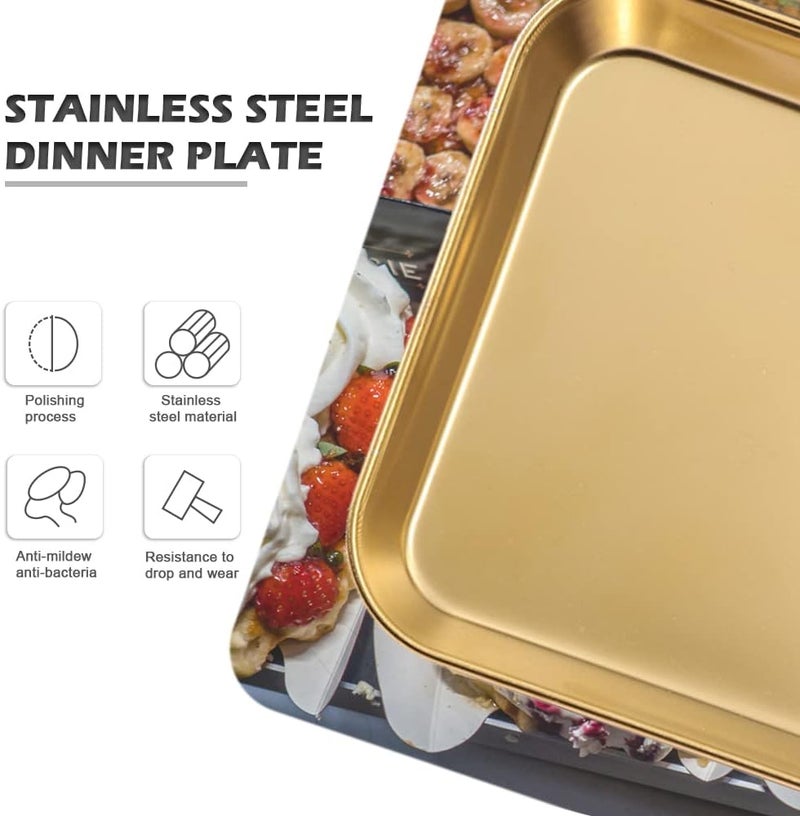 Yitexin 2 Pack Stainless Steel Dinner Plates Thickened Metal Dish Plate for Food Small Square Serving Tray for Appetizer Cookie Steak Dessert Salad Dental Gold - Image 4