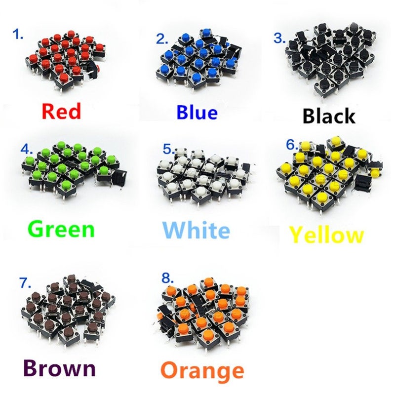 TWTADE 160PCS Momentary Tactile Touch Micro Push Button Switch tact 6x6x5mm Tactile Switch kit,Each Color 20PCS Red Blue Black Green White Yellow Brown - Image 2