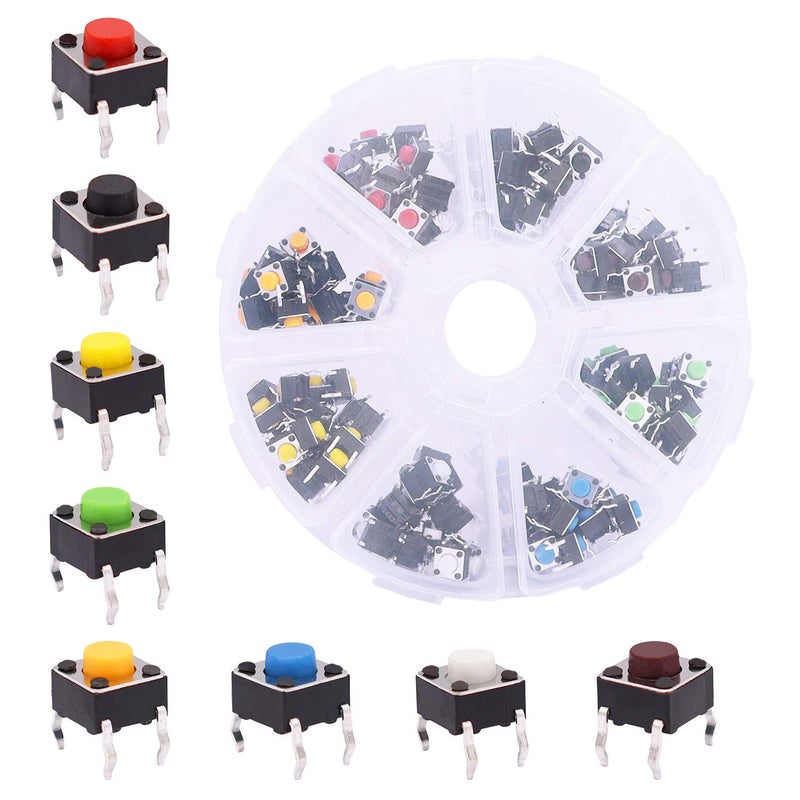 TWTADE 160PCS Momentary Tactile Touch Micro Push Button Switch tact 6x6x5mm Tactile Switch kit,Each Color 20PCS Red Blue Black Green White Yellow Brown - Image 1