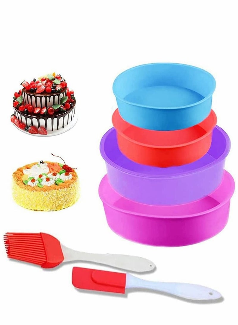 4Pcs Silicone Cake Moulds Tins Round Cake Pan, 4" 6" Non-Stick Baking Molds Bakeware Tray for Birthday Party Wedding Anniversary (Blue/Red/Purple/Pink） - Image 1