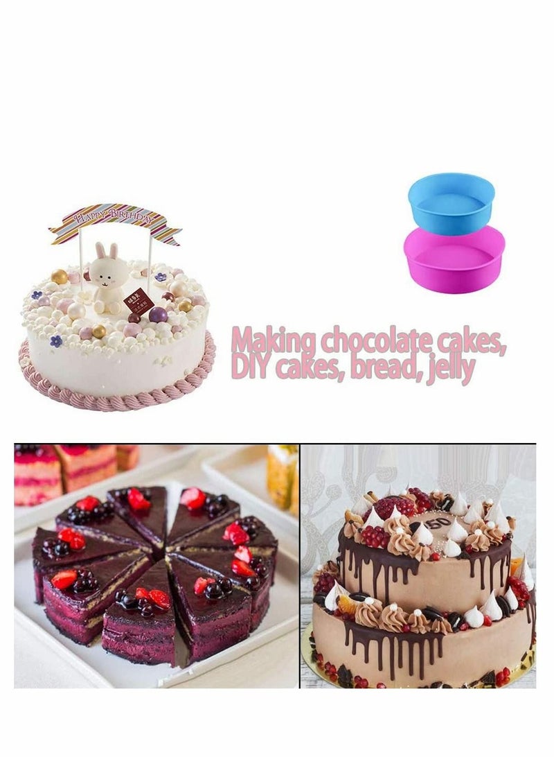 4Pcs Silicone Cake Moulds Tins Round Cake Pan, 4" 6" Non-Stick Baking Molds Bakeware Tray for Birthday Party Wedding Anniversary (Blue/Red/Purple/Pink） - Image 3