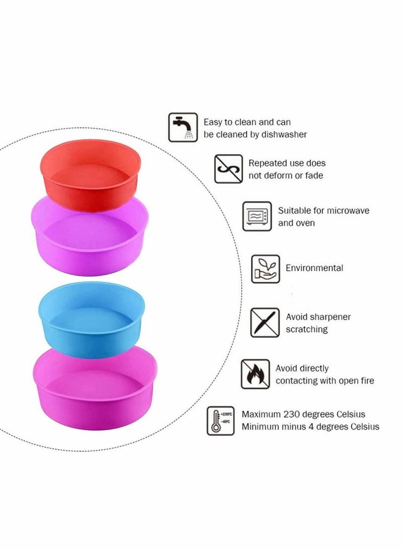 4Pcs Silicone Cake Moulds Tins Round Cake Pan, 4" 6" Non-Stick Baking Molds Bakeware Tray for Birthday Party Wedding Anniversary (Blue/Red/Purple/Pink） - Image 2
