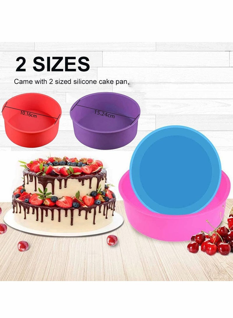 4Pcs Silicone Cake Moulds Tins Round Cake Pan, 4" 6" Non-Stick Baking Molds Bakeware Tray for Birthday Party Wedding Anniversary (Blue/Red/Purple/Pink） - Image 4