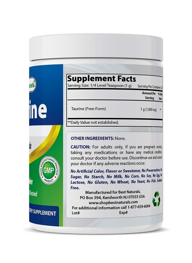 Best Naturals - 100% Pure Taurine Powder Free Form - Taurine 1000mg per Serving - 1 Lb (454 gm) (1 LB (Pack of 1)) - Image 1