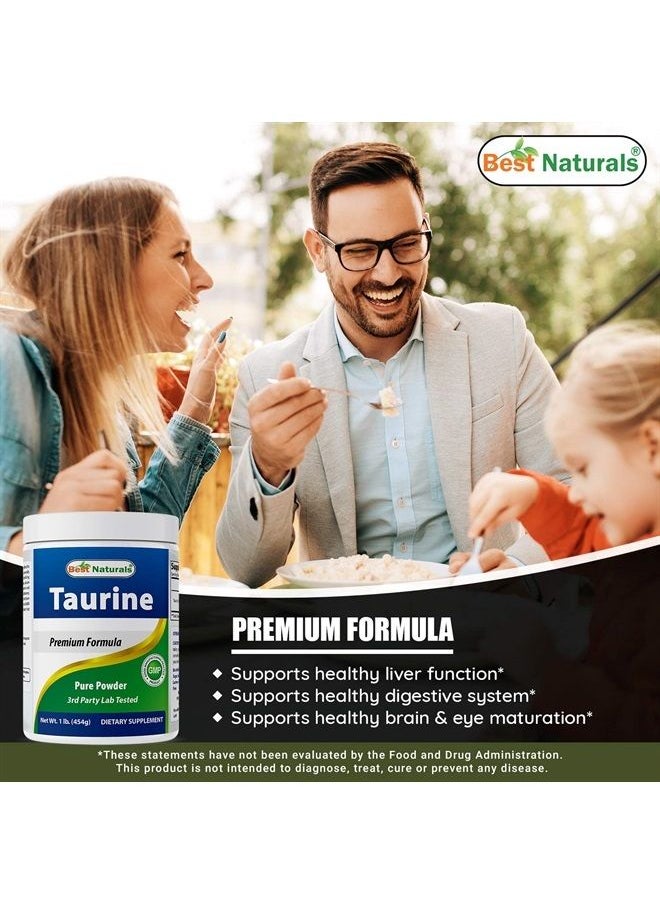 Best Naturals - 100% Pure Taurine Powder Free Form - Taurine 1000mg per Serving - 1 Lb (454 gm) (1 LB (Pack of 1)) - Image 1