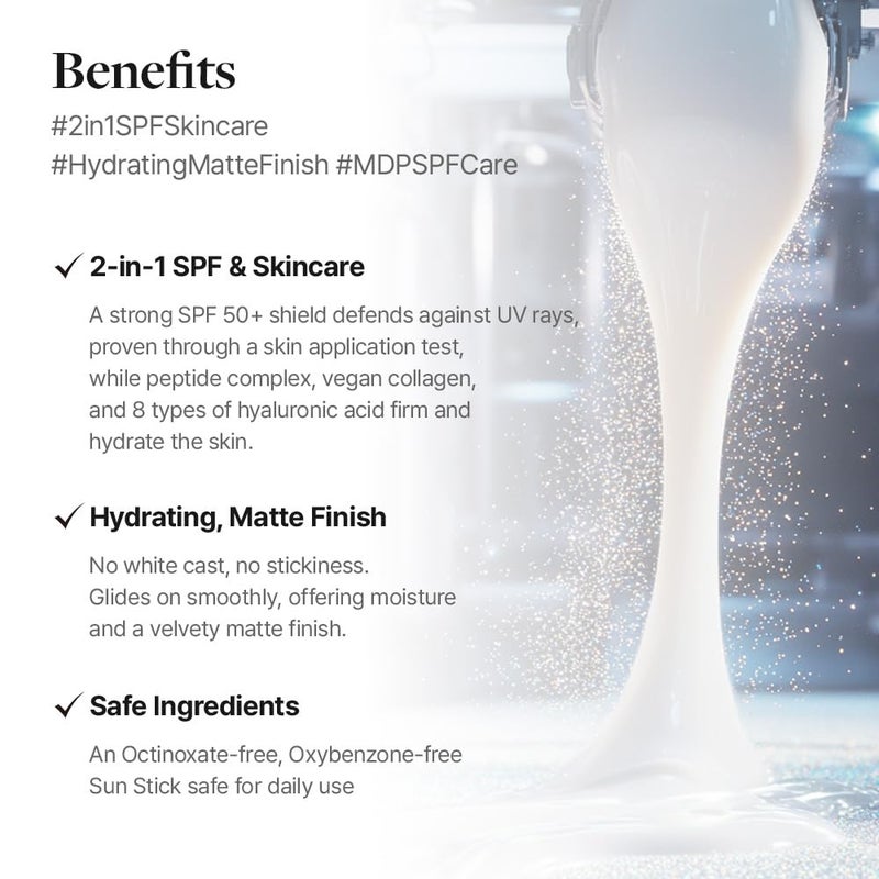 MDP+ Peptide 9 Bio Sunstick Pro | Korean Sunscreen Stick SPF 50+, Lightweight, Non-Greasy Broad Spectrum UV Protection for Face & Body - Image 3