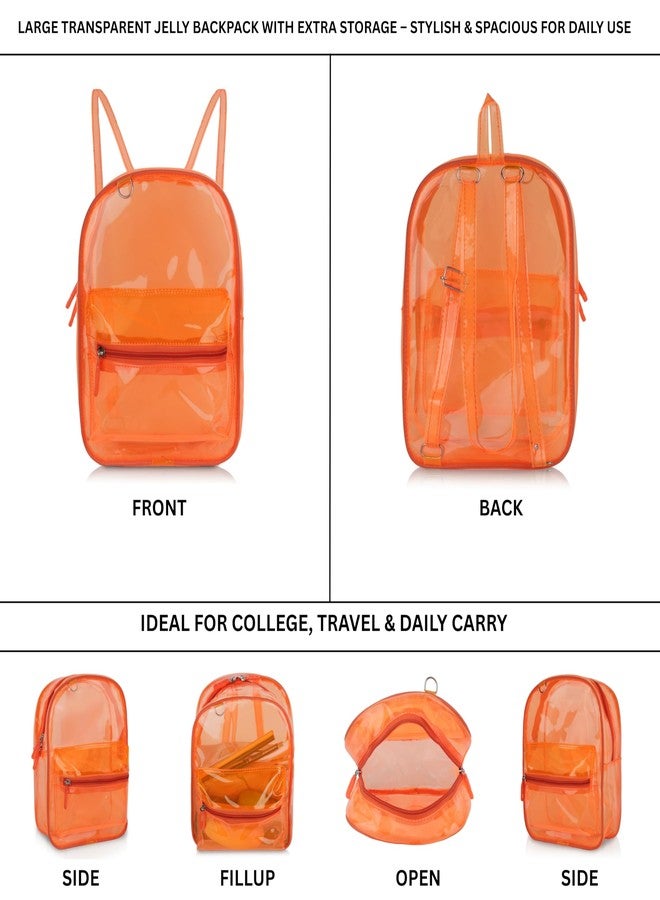 Echo Boomers Stylish Transparent Jelly Backpack | Trendy Neon Orange Clear Bag | 50 GSM Waterproof PVC School, College & Travel Backpack with Front Zipper Pocket - Image 5
