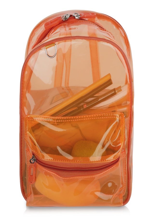 Echo Boomers Stylish Transparent Jelly Backpack | Trendy Neon Orange Clear Bag | 50 GSM Waterproof PVC School, College & Travel Backpack with Front Zipper Pocket - Image 1