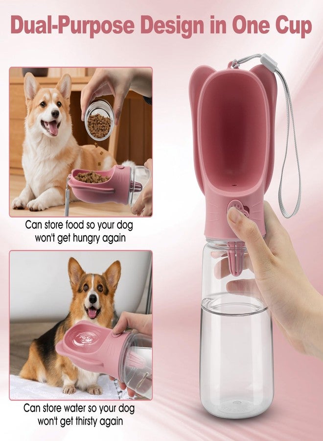 VINGVO Portable Dogs Water Bottle with Food Storage Container, Leakproof Drinking Water Dispenser Feeder for Outdoor Dog Stuff Accessories Items for Cats, Puppy,for Walking, Hiking (Pink, 550ml) - Image 2